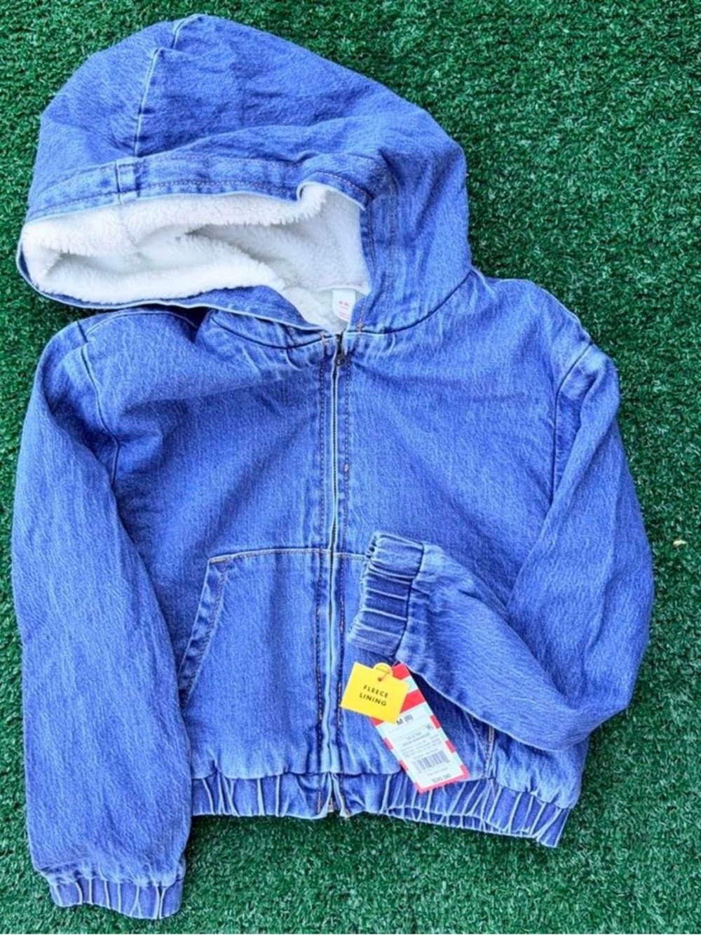 Cat & Jack Blue Denim Hooded Jacket with White Sherpa Lining XL 14 yrs old